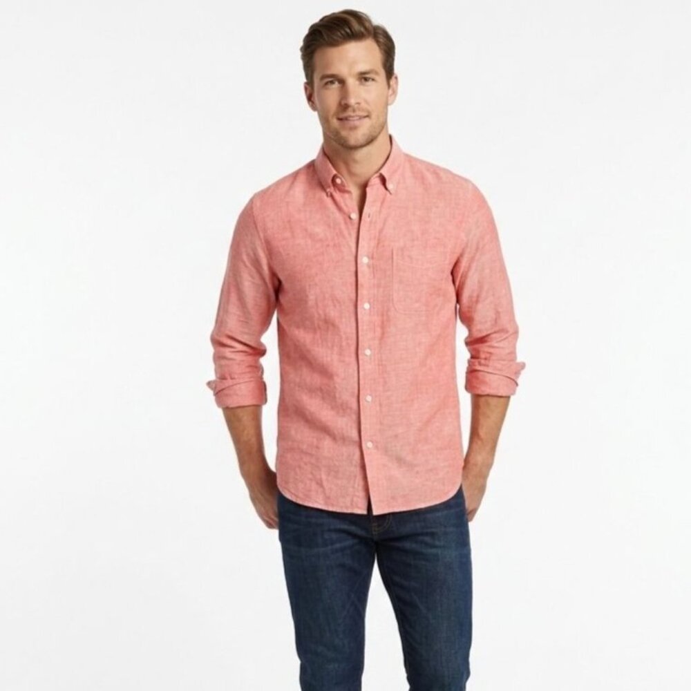 Duck Head Wallace Men Red Button Down Collar Shirt Size XS Linen Blend Long Slv